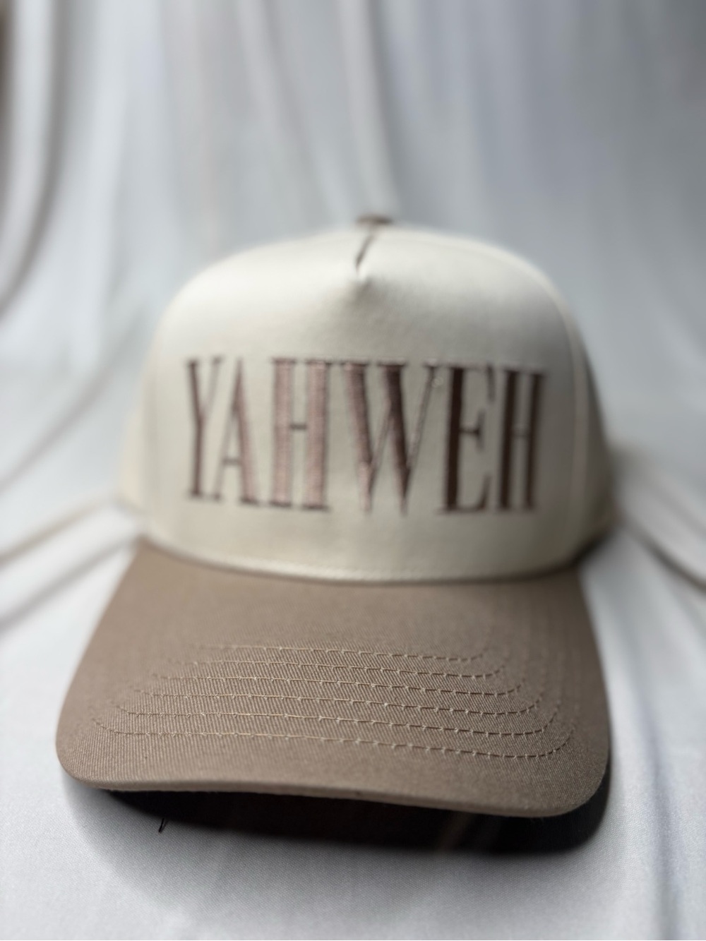 C.C Two-Tone Embroidered Yahweh Cap - Cream & Tan